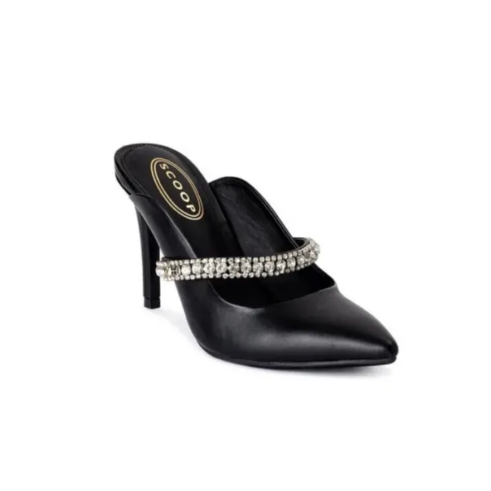 Scoop NYC Women’s Black Heels W/Rhinestone Strap Slip On Shoes Size 11 NEW